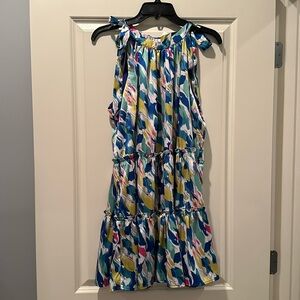 tcec shoulder tie tiered multi-colored dress - nwt
